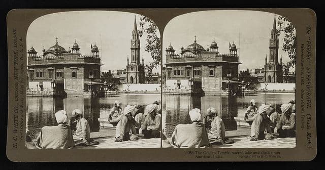 The Golden Temple, sacred lake and clock tower, Amritsar, India
