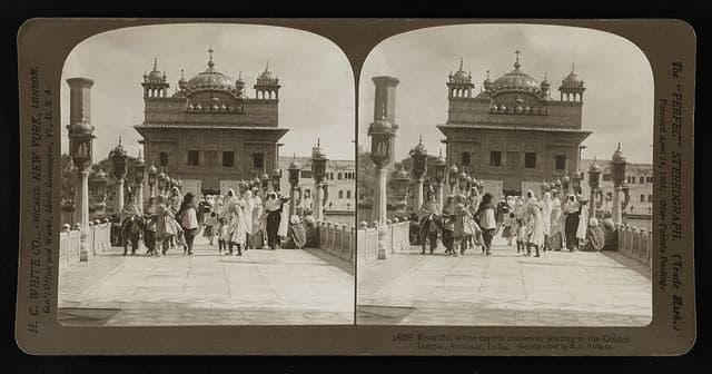 Beautiful white marble causeway leading to the Golden Temple, Amritsar, India