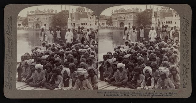 India of to-morrow - handsome schoolboys of Amritsar, at the Golden Temple beside the Holy Tank